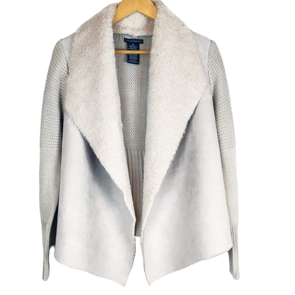 Off-White Faux Fur Knit Sweater Jacket SZ M - Picture 2 of 12